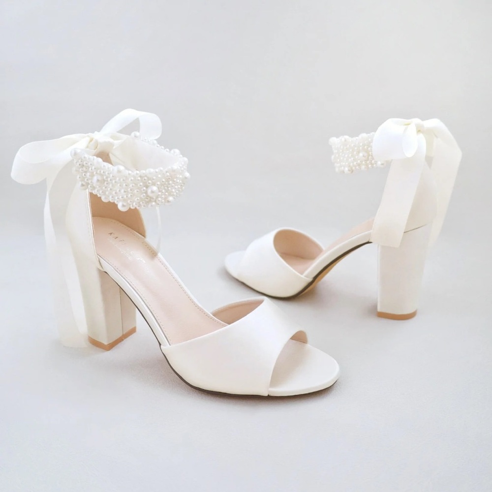 Satin Block Heel Wedding Sandals with Perla Ankle Strap - Picture 2 of 4